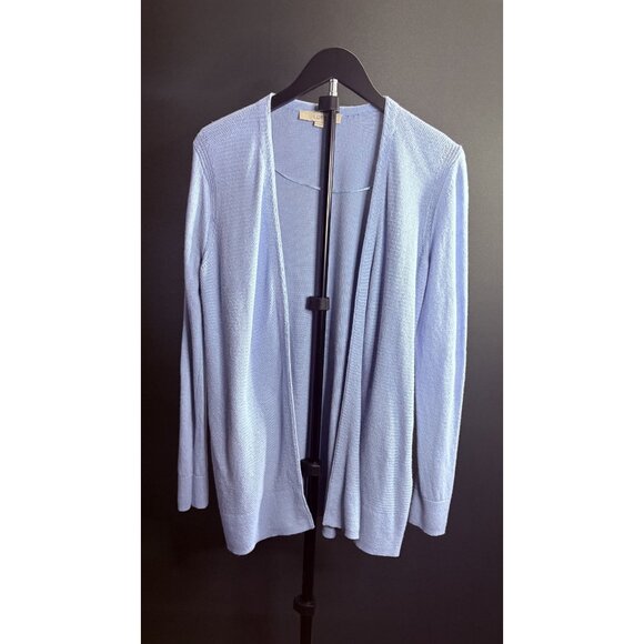 Ann Taylor Loft Womens Light Blue Open Front Cardigan Sweater Long Sleeve Ribbed - Picture 2 of 6